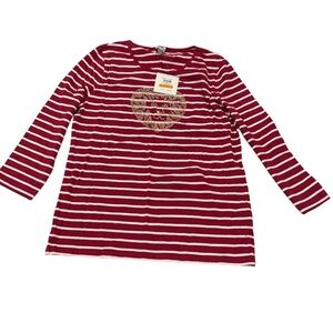 Anne Klein Red and White Striped Long Sleeve Tee